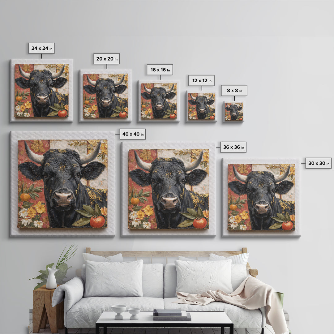 Steakhouse Black and Gold Bull Portrait Canvas Print, Restaurant Art, Bar Decor, Restaurant Decor, Fine Art, Bistro, RES-1x1-55