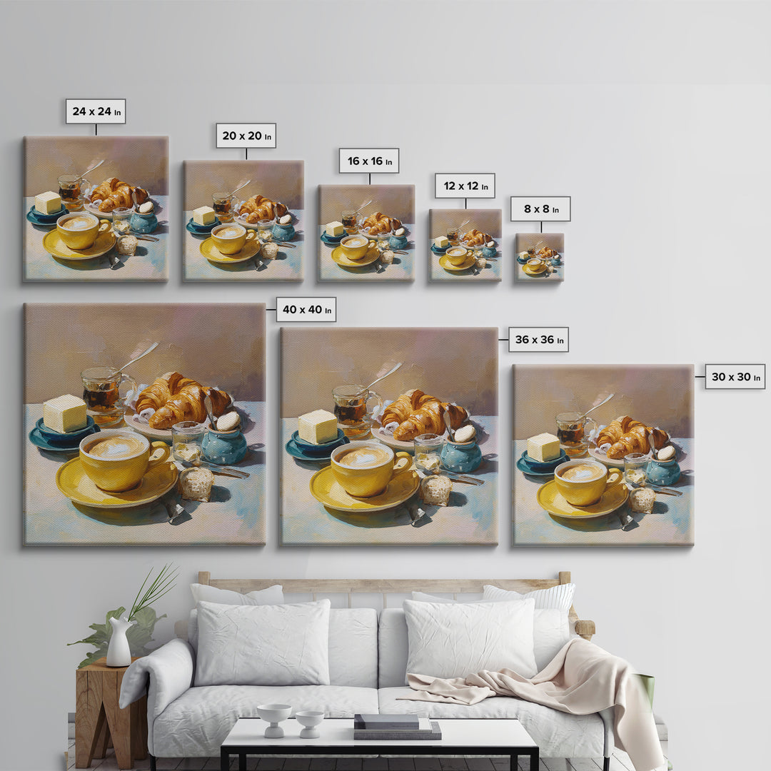 French Bistro Coffee and Croissant Still Life Canvas Print, Restaurant Art, Bedroom Wall Art, Restaurant Decor, Bistro, RES-1x1-6