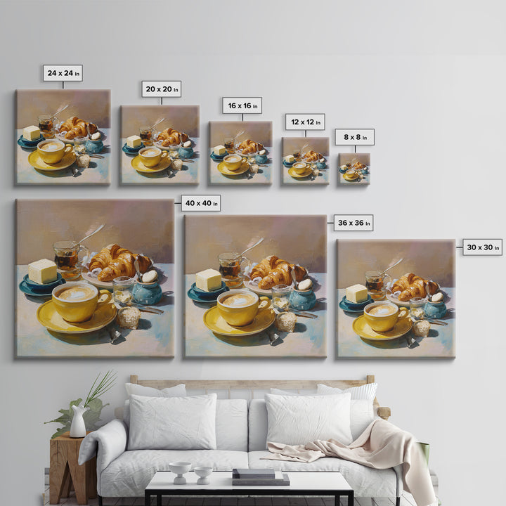 French Bistro Coffee and Croissant Still Life Canvas Print, Restaurant Art, Bedroom Wall Art, Restaurant Decor, Bistro, RES-1x1-6