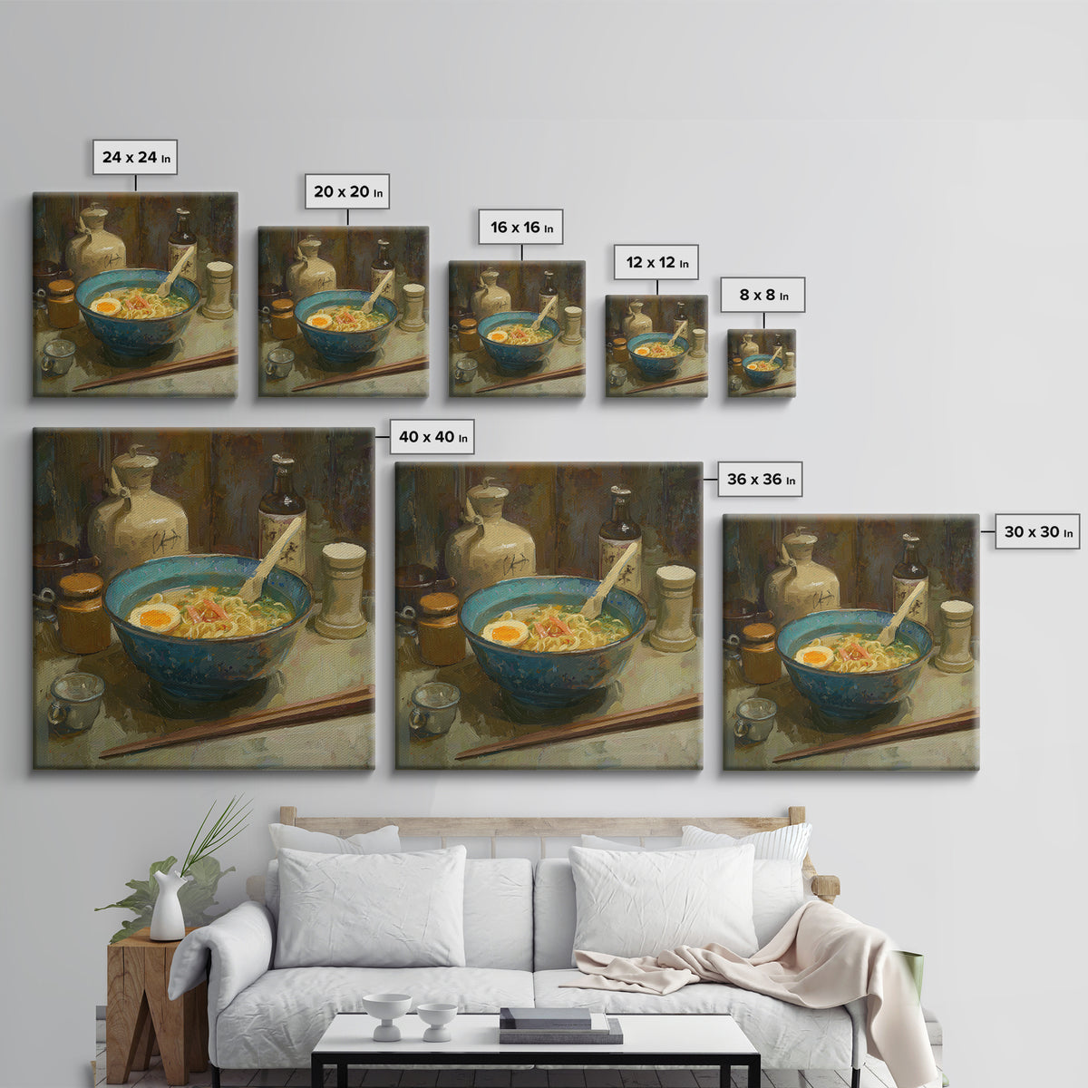 Ramen Bowl Rendered Framed Canvas Print, Restaurant Art, Gallery Decor, Restaurant Decor, Fine Art, Bistro, Wall Art, RES-1x1-62