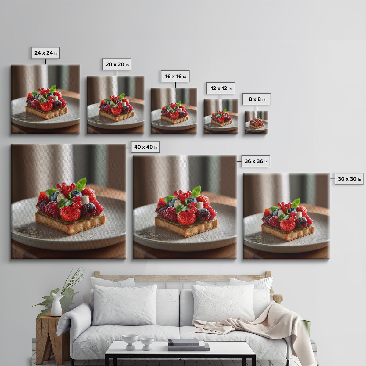 Dessert Tart with Berries and Cream Framed Canvas Print, Restaurant Art, Living Room Decor, Restaurant Decor, Fine Art, Bistro, RES-1x1-64