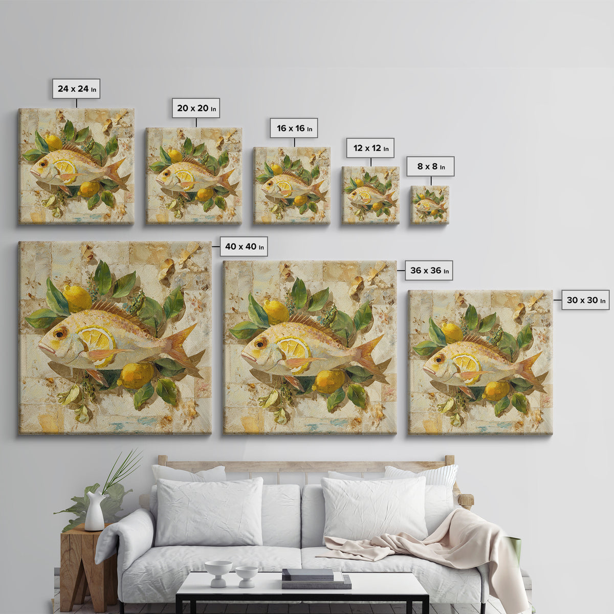 Fresh Fish with Lemon and Herbs Framed Canvas Print, Restaurant Art, Cool Wall Art, Restaurant Decor, Fine Art, Bistro, RES-1x1-71
