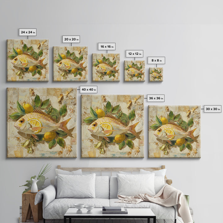 Fresh Fish with Lemon and Herbs Framed Canvas Print, Restaurant Art, Cool Wall Art, Restaurant Decor, Fine Art, Bistro, RES-1x1-71