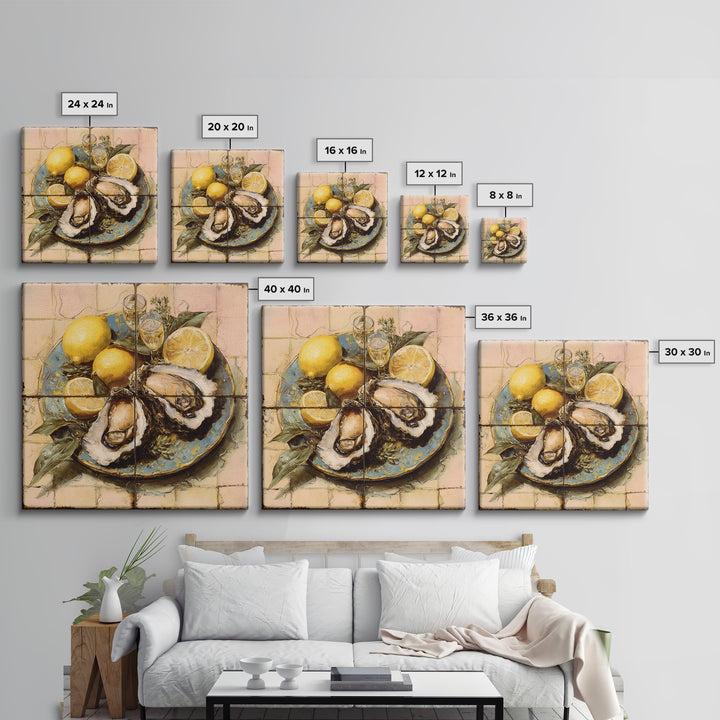 Oyster Platter with Lemons and Champagne Canvas Print, Restaurant Art, Statement Artwork, Restaurant Decor, Fine Art, Bistro, RES-1x1-75