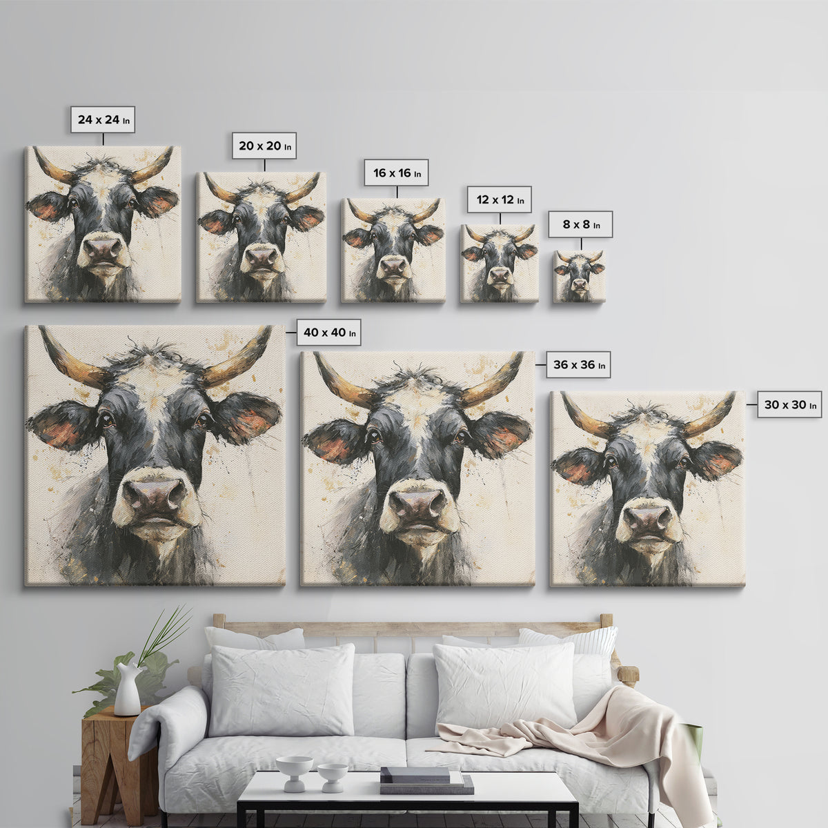 Steakhouse Black and Gold Bull Portrait Framed Canvas Print, Restaurant Art, Boho Decor, Restaurant Decor, Fine Art, Bistro, RES-1x1-79