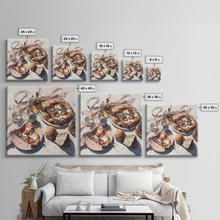 Pizzeria Tomato Basil and Mozzarella Still Life Canvas Print, Restaurant Art, Boho Decor, Restaurant Decor, Oil Painting, RES-1x1-82