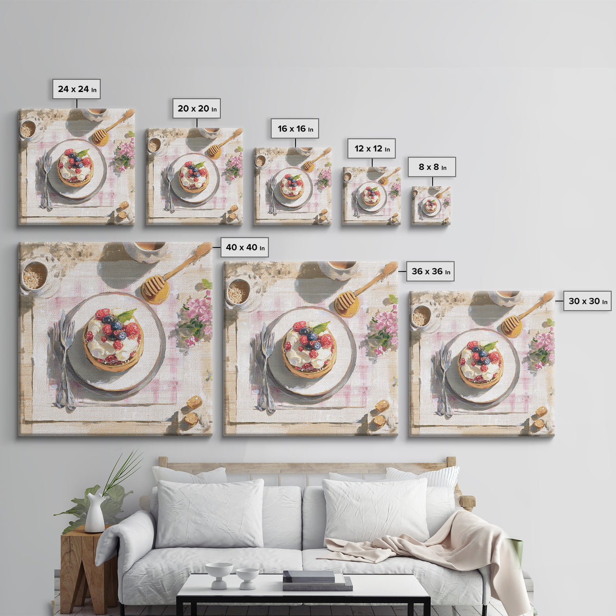 Dessert Tart with Berries and Cream Framed Canvas Print, Restaurant Art, Minimalist Decor, Restaurant Decor, Fine Art, Bistro, RES-1x1-88