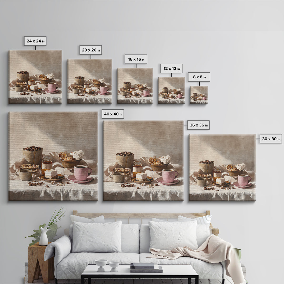 Coffee Beans and Pastry Arrangement Canvas Print, Restaurant Art, Modern Decor, Restaurant Decor, Fine Art, Bistro, Poster, RES-1x1-94