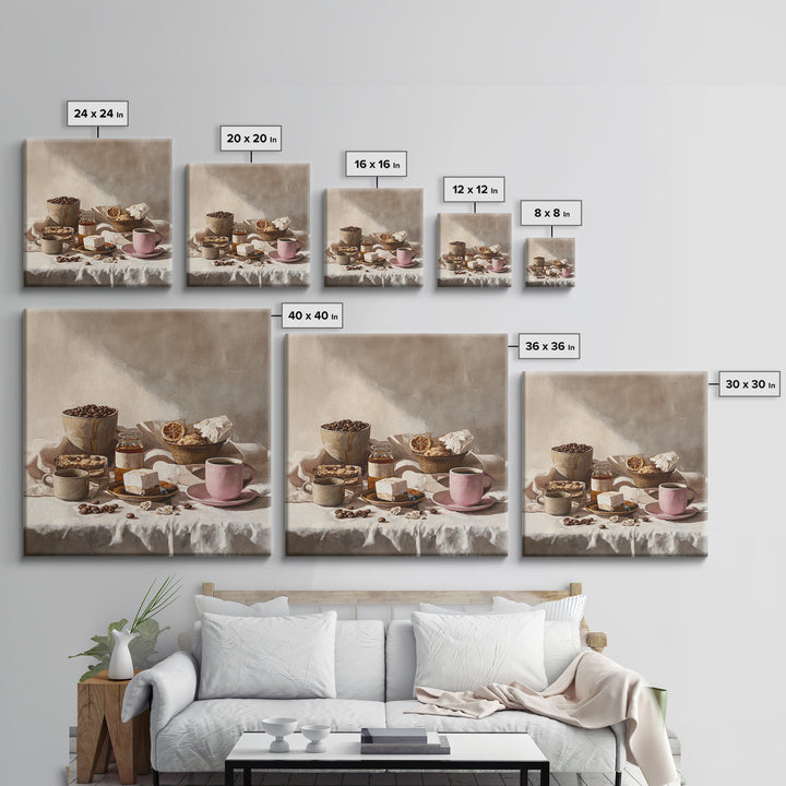 Coffee Beans and Pastry Arrangement Canvas Print, Restaurant Art, Modern Decor, Restaurant Decor, Fine Art, Bistro, Poster, RES-1x1-94