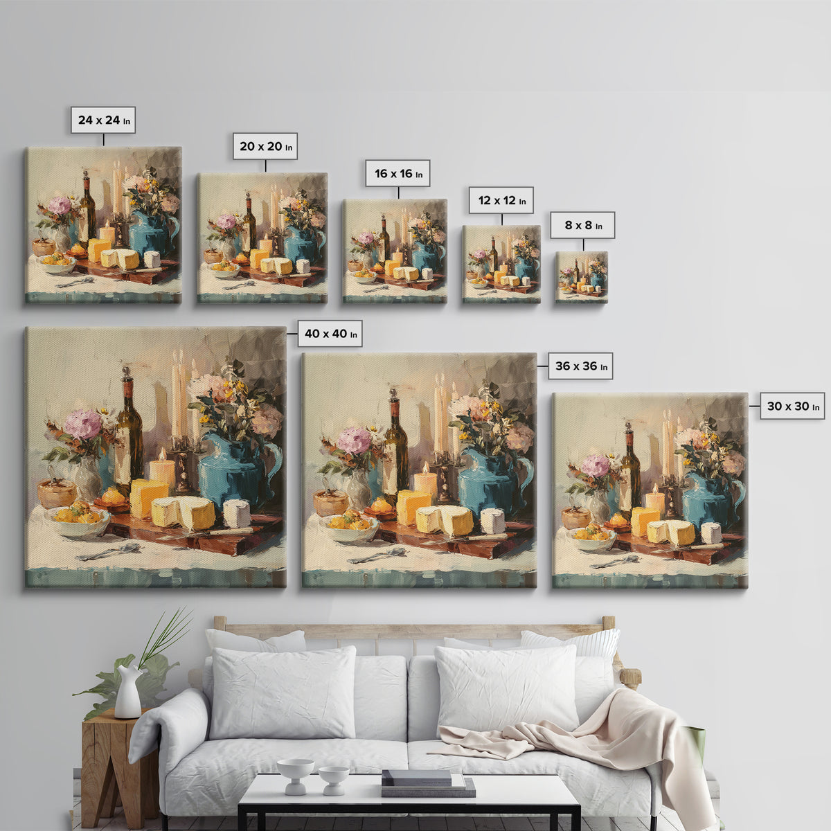 Elegant Table Objects Framed Canvas Print, Restaurant Art, Canvas, Restaurant Decor, Fine Art, Bistro, Living Room Decor, RES-1x1-96