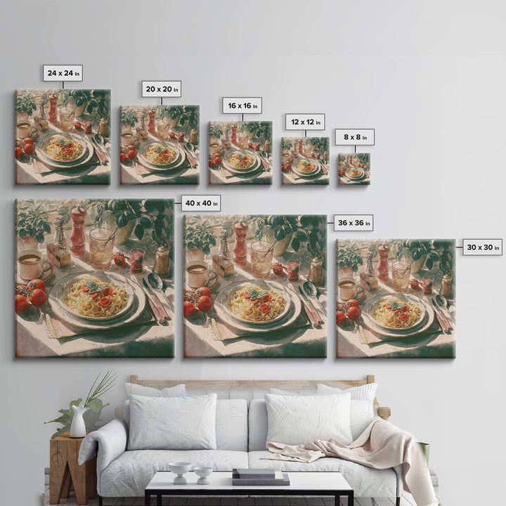 Fresh Pasta with Tomatoes and Basil Canvas Print, Restaurant Art, Textured Painting, Restaurant Decor, Fine Art, Bistro, RES-1x1-98