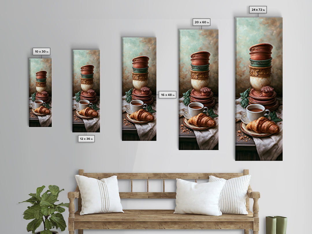 French Bistro Coffee and Croissant Still Life Canvas Print, Restaurant Art, Neutral Decor, Restaurant Decor, Fine Art, Bistro, RES-1x3-18