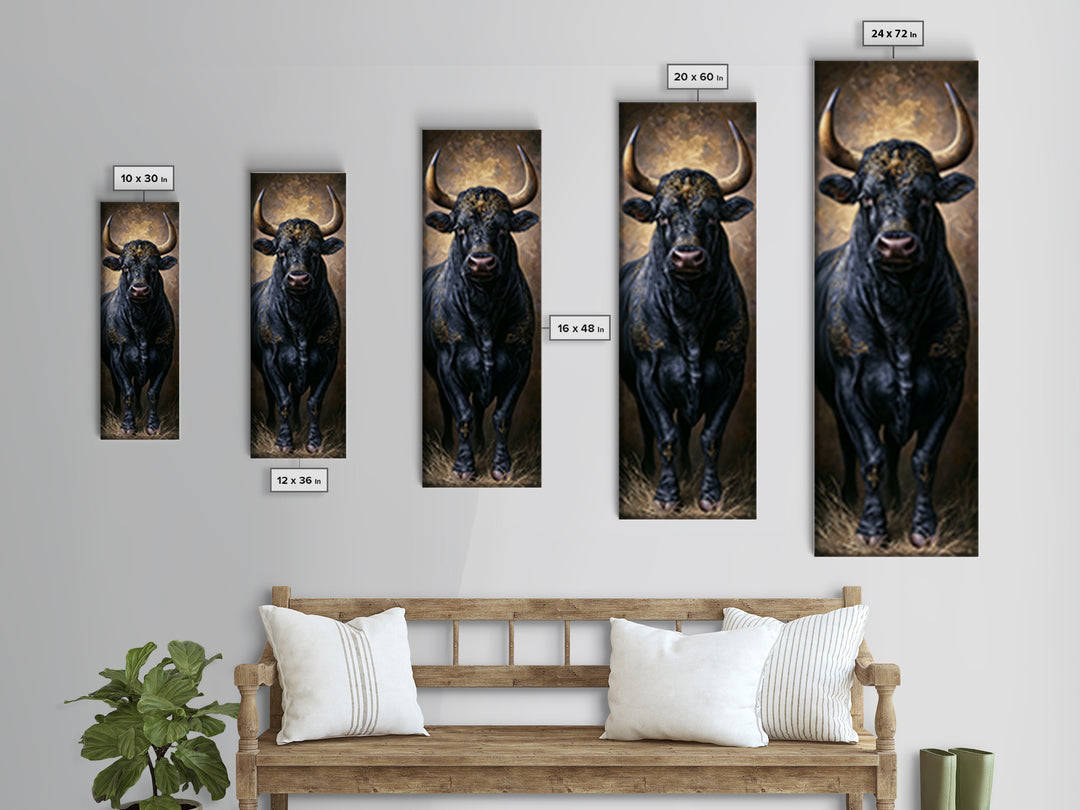 Steakhouse Black and Gold Bull Portrait Framed Canvas Print, Restaurant Art, Digital Print, Restaurant Decor, Fine Art, Bistro, RES-1x3-19
