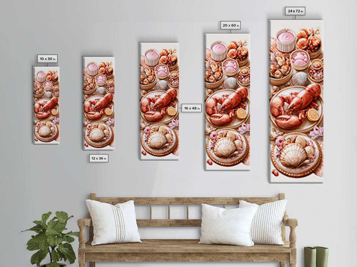 Seafood Lobster and Shell Arrangement Framed Canvas Print, Restaurant Art, Poster, Restaurant Decor, Fine Art, Bistro, RES-1x3-20