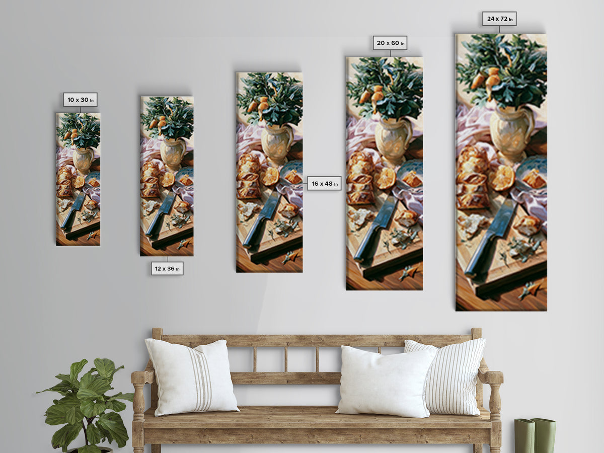 Chef Knife Herbs and Cutting Board Still Canvas Print, Restaurant Art, Canvas Wall Art, Restaurant Decor, Fine Art, Bistro, RES-1x3-25