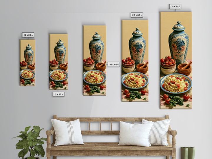 Fresh Pasta with Tomatoes and Basil Canvas Print, Restaurant Art, Gallery Decor, Restaurant Decor, Fine Art, Bistro, Wall Art, RES-1x3-38