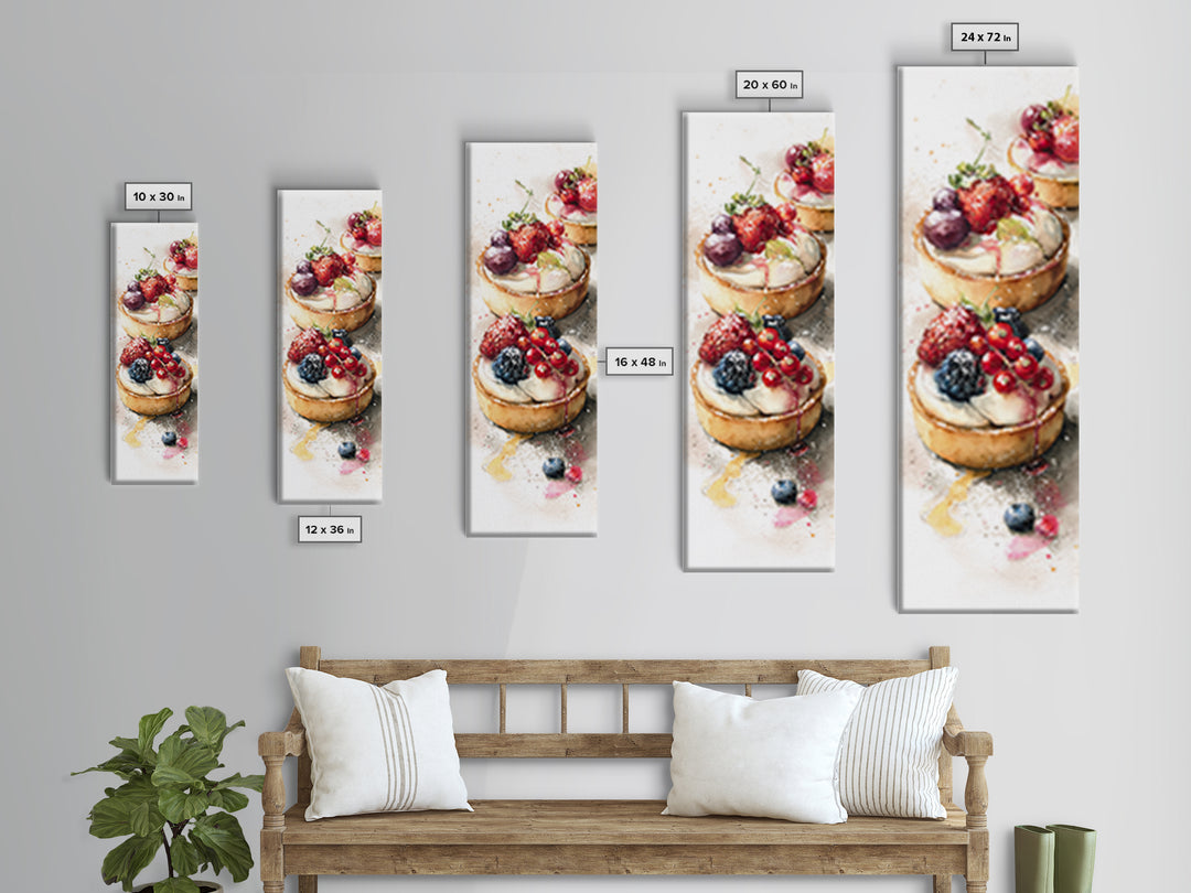 Dessert Tart with Berries and Cream Framed Canvas Print, Restaurant Art, Minimalist Decor, Restaurant Decor, Fine Art, Bistro, RES-1x3-4