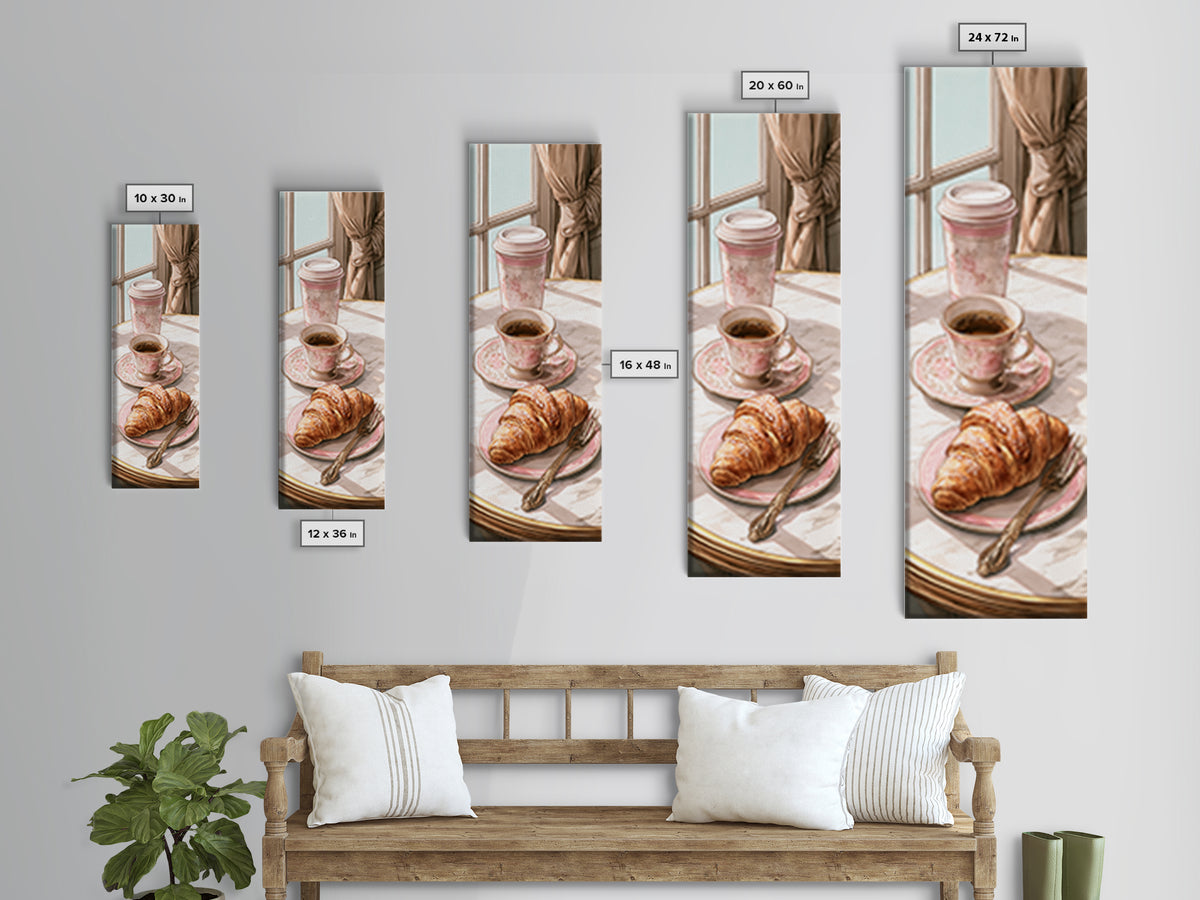 French Bistro Coffee and Croissant Still Life Canvas Print, Restaurant Art, Neutral Decor, Restaurant Decor, Fine Art, Bistro, RES-1x3-42