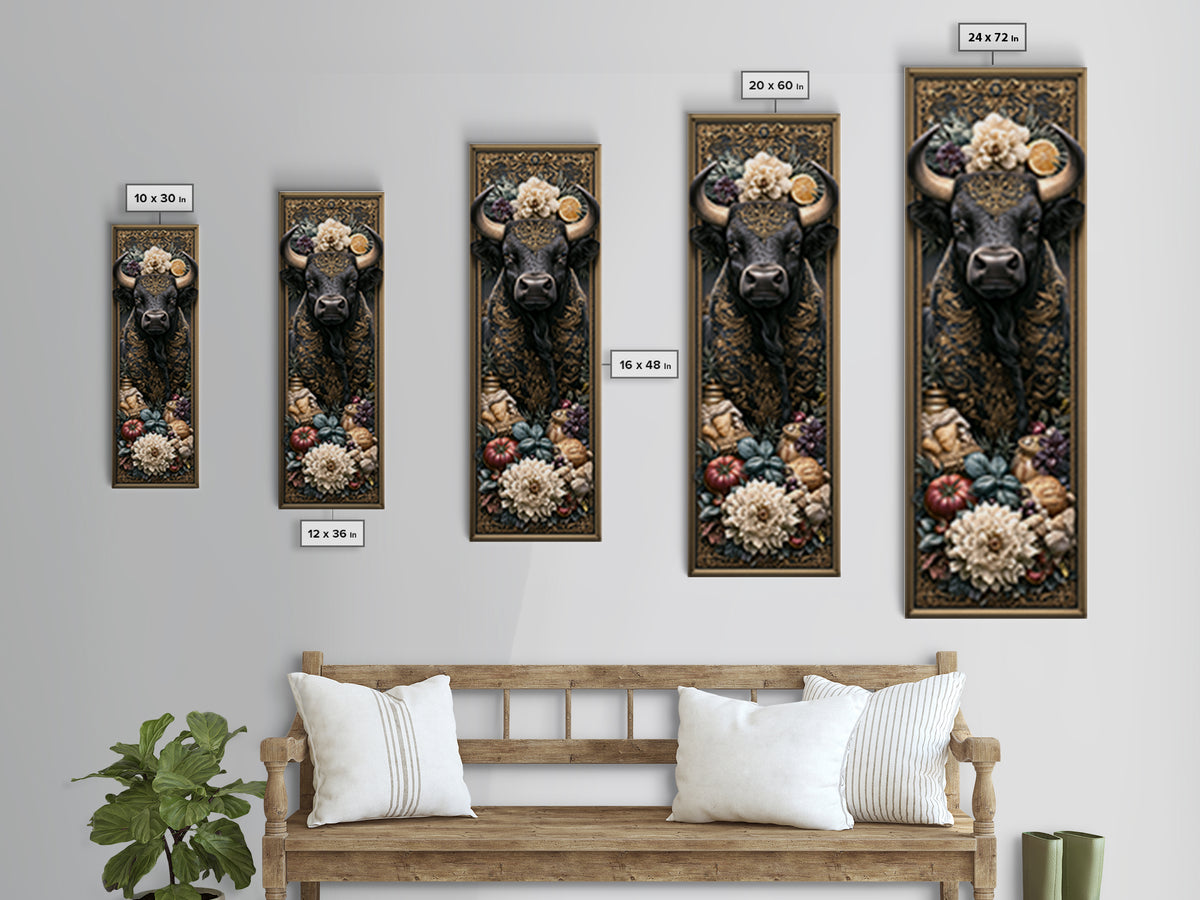 Steakhouse Black and Gold Bull Portrait Canvas Print, Restaurant Art, Living Room Decor, Restaurant Decor, Fine Art, Bistro, RES-1x3-43