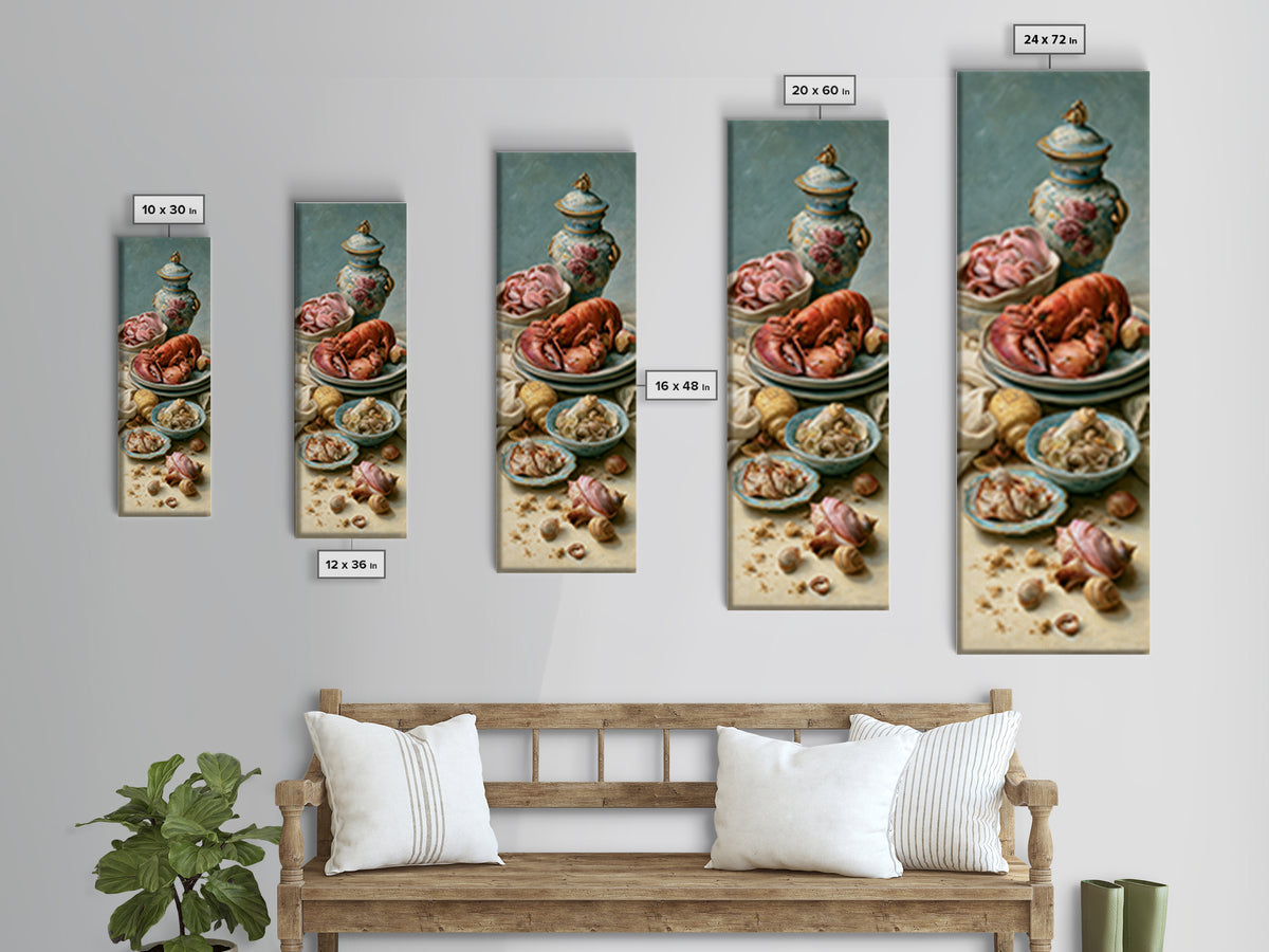 Seafood Lobster and Shell Arrangement Canvas Print, Restaurant Art, Large Wall Art, Restaurant Decor, Fine Art, Bistro, RES-1x3-44