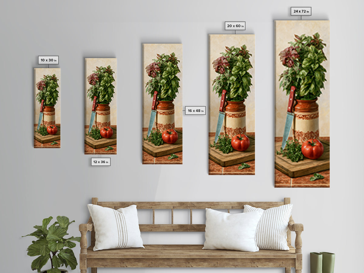 Chef Knife Herbs and Cutting Board Still Canvas Print, Restaurant Art, Modern Decor, Restaurant Decor, Fine Art, Bistro, RES-1x3-49