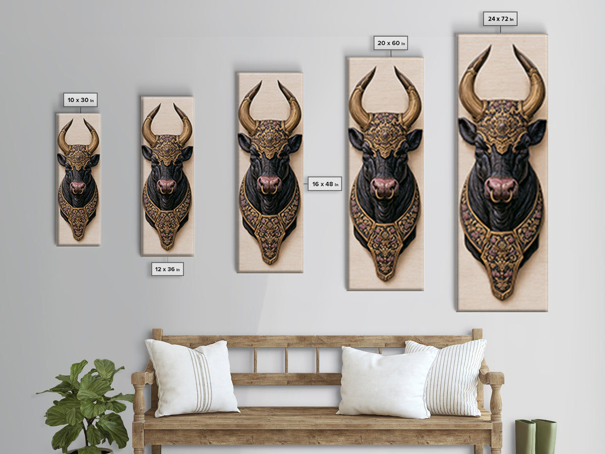 Steakhouse Black and Gold Bull Portrait Canvas Print, Restaurant Art, Bar Decor, Restaurant Decor, Fine Art, Bistro, RES-1x3-67
