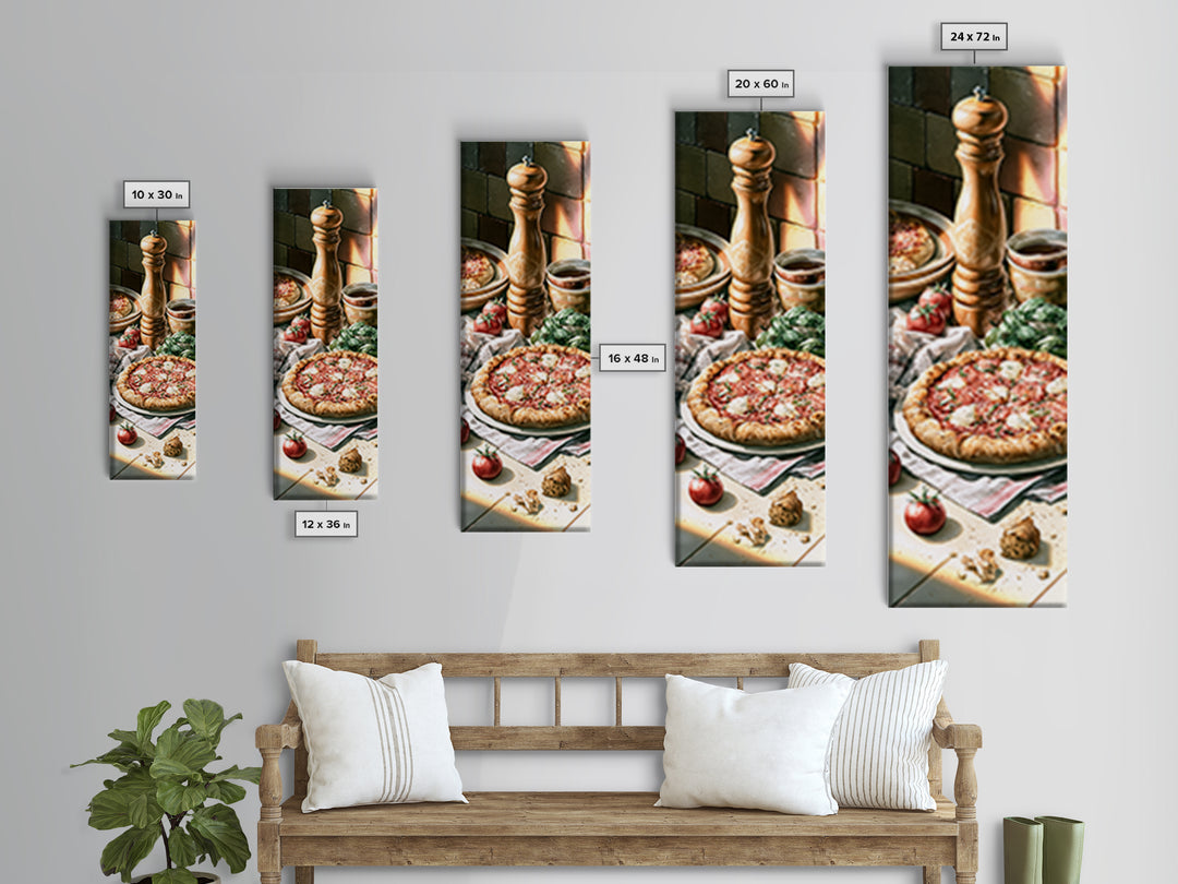 Pizzeria Tomato Basil and Mozzarella Still Life Framed Canvas Print, Restaurant Art, Modern Decor, Restaurant Decor, Bistro, RES-1x3-70