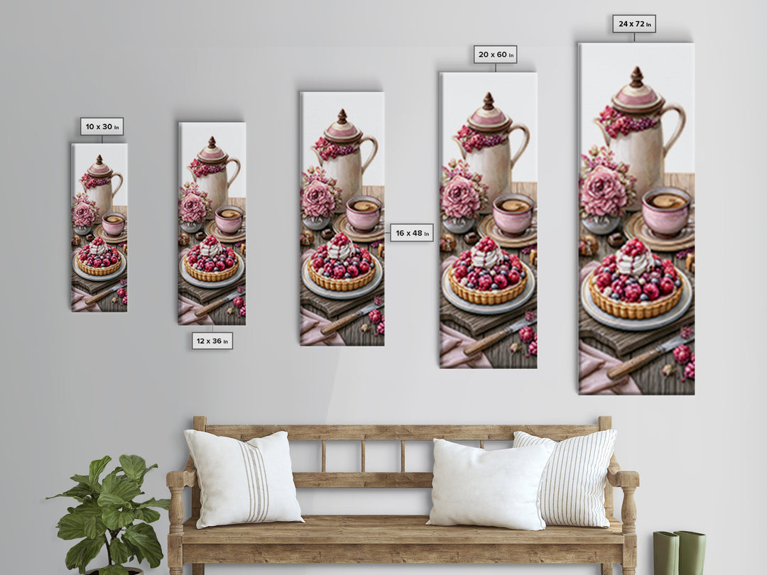 Dessert Tart with Berries and Cream Framed Canvas Print, Restaurant Art, Watercolor Painting, Restaurant Decor, Oil Painting, RES-1x3-76