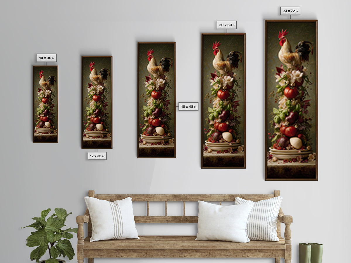 Rooster and Herbs for Farmhouse Restaurant Mood Canvas Print, Restaurant Art, Contemporary Art, Restaurant Decor, Bistro, RES-1x3-8