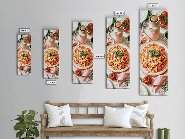 Fresh Pasta with Tomatoes and Basil Canvas Print, Restaurant Art, Contemporary Art, Restaurant Decor, Fine Art, Bistro, RES-1x3-86