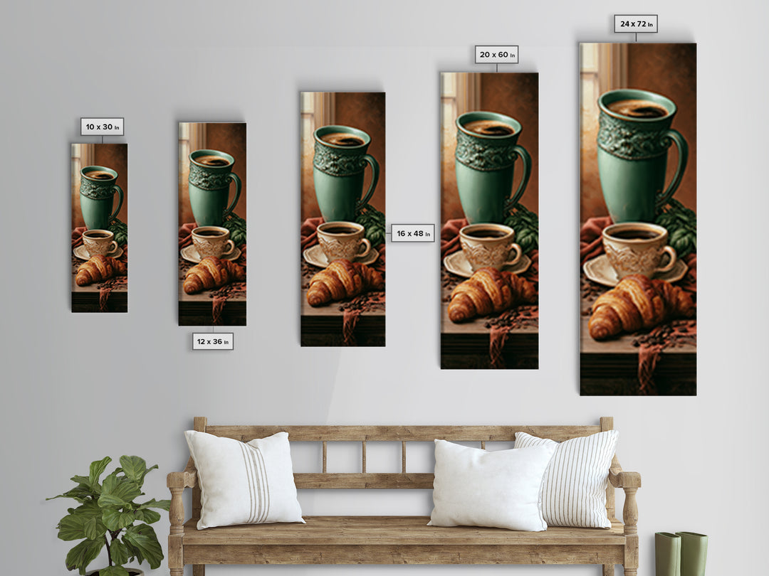 French Bistro Coffee and Croissant Still Life Canvas Print, Restaurant Art, Wall Art, Restaurant Decor, Oil Painting, Bistro, RES-1x3-90