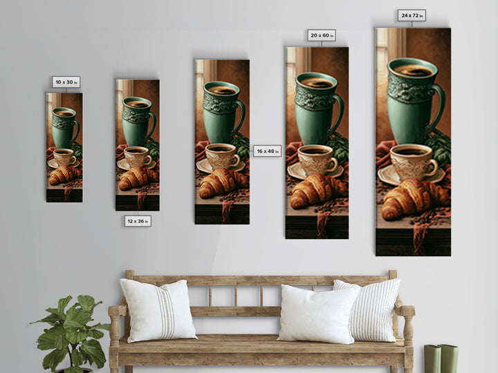 French Bistro Coffee and Croissant Still Life Canvas Print, Restaurant Art, Wall Art, Restaurant Decor, Oil Painting, Bistro, RES-1x3-90