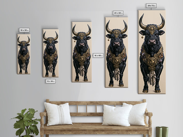 Steakhouse Black and Gold Bull Portrait Framed Canvas Print, Restaurant Art, Boho Decor, Restaurant Decor, Fine Art, Bistro, RES-1x3-91