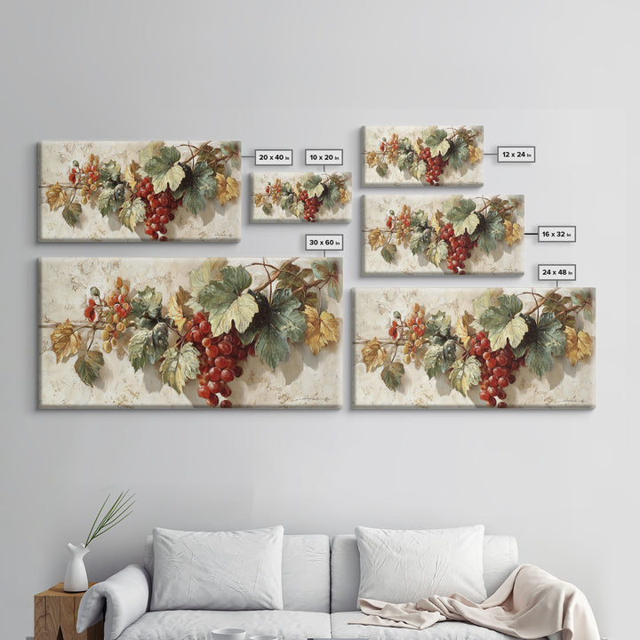 Wine Grapevine Botanical Study Framed Canvas Print, Restaurant Art, Wall Art Print, Restaurant Decor, Fine Art, Bistro, RES-2x1-11