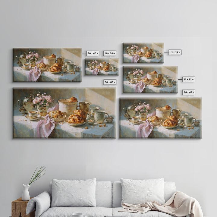 French Bistro Coffee and Croissant Still Life Canvas Print, Restaurant Art, Restaurant Decor, Abstract Art, Bistro, RES-2x1-26