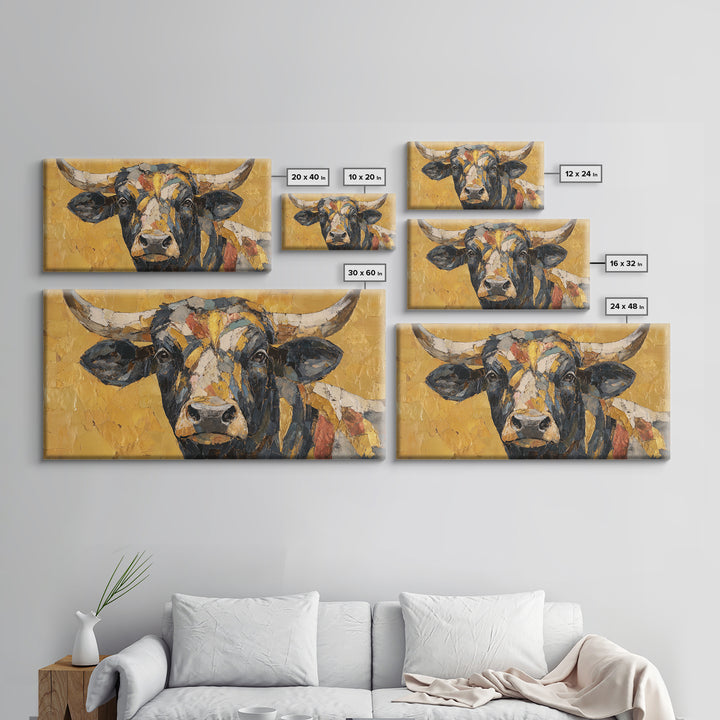 Steakhouse Black and Gold Bull Portrait Framed Canvas Print, Restaurant Art, Digital Print, Restaurant Decor, Fine Art, Bistro, RES-2x1-3