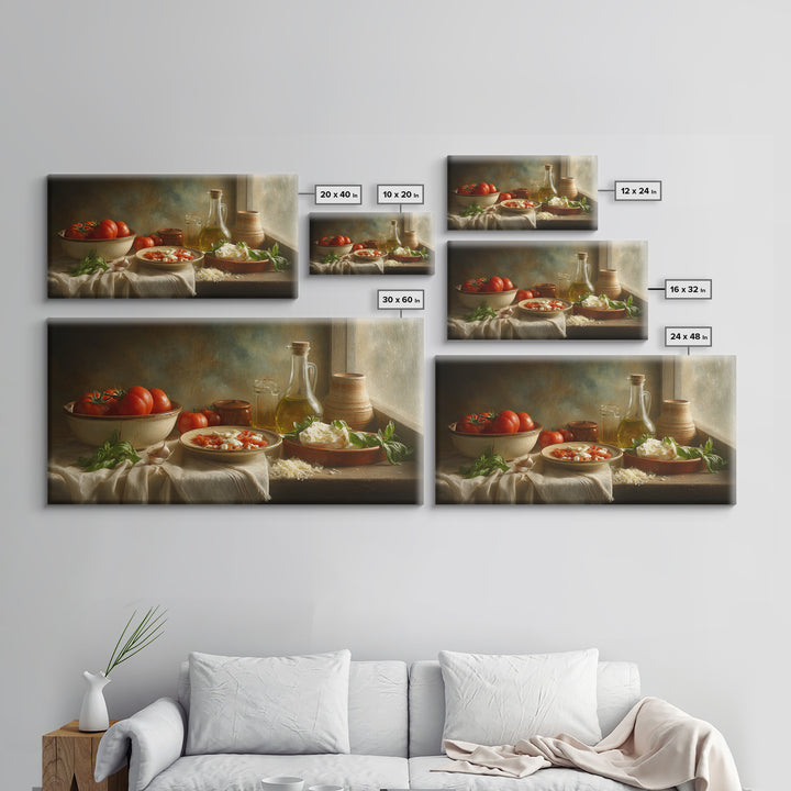Pizzeria Tomato Basil and Mozzarella Still Life Canvas Print, Restaurant Art, Minimalist Decor, Restaurant Decor, Bistro, RES-2x1-30