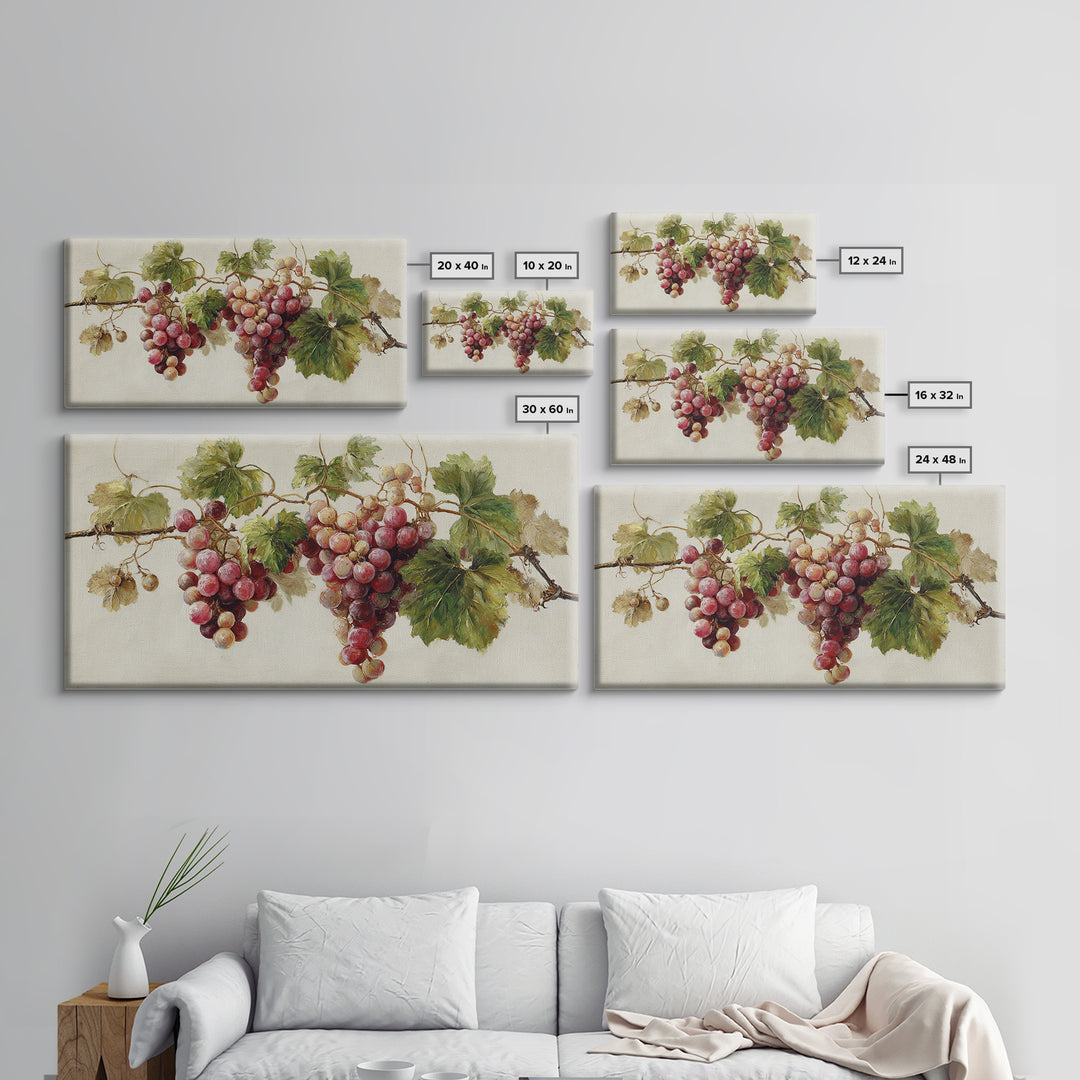 Wine Grapevine Botanical Study Framed Canvas Print, Restaurant Art, Wall Art, Restaurant Decor, Watercolor Art, Bistro, RES-2x1-35