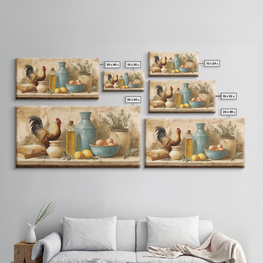 Rooster and Herbs for Farmhouse Restaurant Mood Framed Canvas Print, Restaurant Art, Poster, Restaurant Decor, Fine Art, Bistro, RES-2x1-40