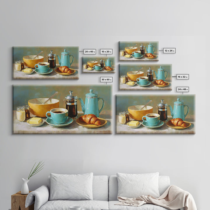 French Bistro Coffee and Croissant Still Life Framed Canvas Print, Restaurant Art, Wall Decor, Restaurant Decor, Bistro, RES-2x1-50