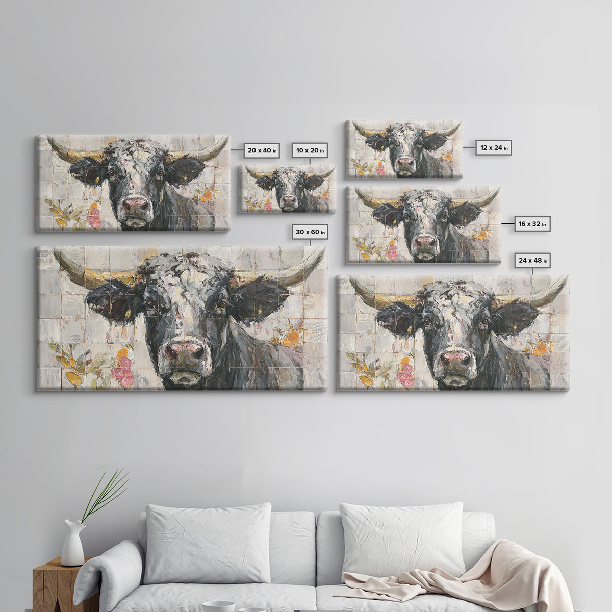 Steakhouse Black and Gold Bull Portrait Framed Canvas Print, Restaurant Art, Farmhouse Decor, Restaurant Decor, Bistro, RES-2x1-51