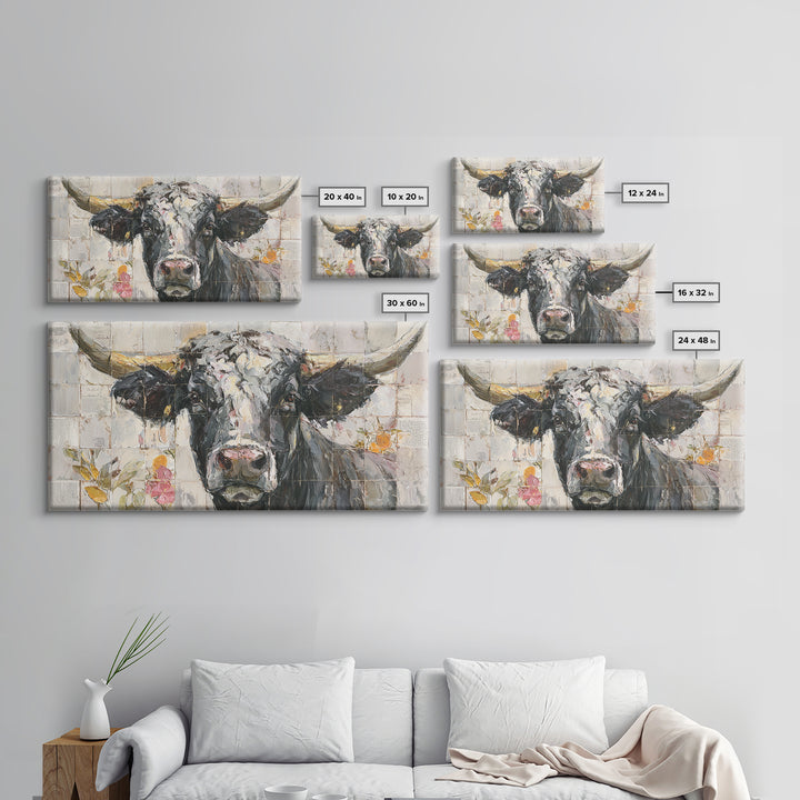 Steakhouse Black and Gold Bull Portrait Framed Canvas Print, Restaurant Art, Farmhouse Decor, Restaurant Decor, Bistro, RES-2x1-51