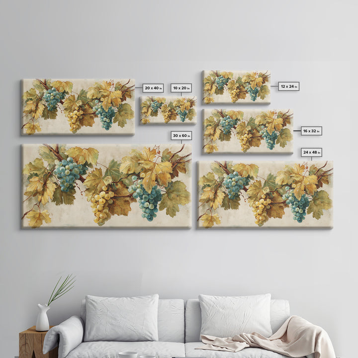 Wine Grapevine Botanical Study Framed Canvas Print, Restaurant Art, Bedroom Wall Art, Restaurant Decor, Watercolor Art, Bistro, RES-2x1-59