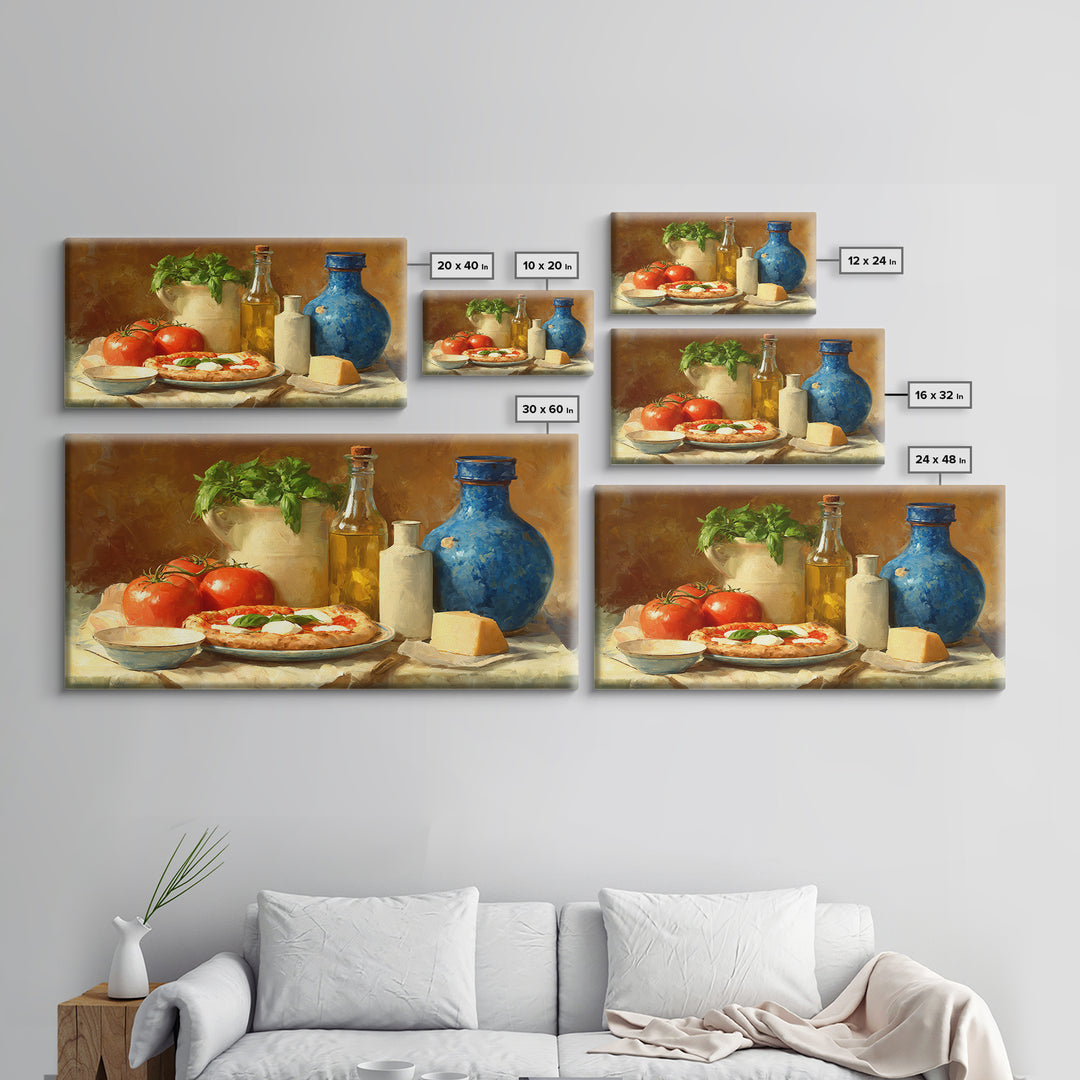 Pizzeria Tomato Basil and Mozzarella Still Life Canvas Print, Restaurant Art, Minimalist Decor, Restaurant Decor, Bistro, RES-2x1-6