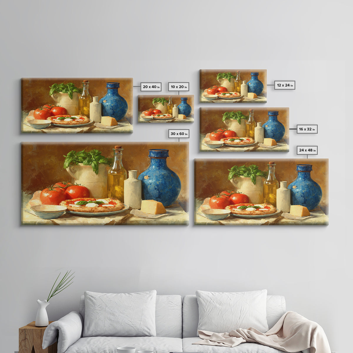 Pizzeria Tomato Basil and Mozzarella Still Life Canvas Print, Restaurant Art, Minimalist Decor, Restaurant Decor, Bistro, RES-2x1-6