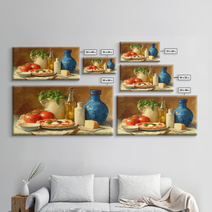 Pizzeria Tomato Basil and Mozzarella Still Life Canvas Print, Restaurant Art, Minimalist Decor, Restaurant Decor, Bistro, RES-2x1-6