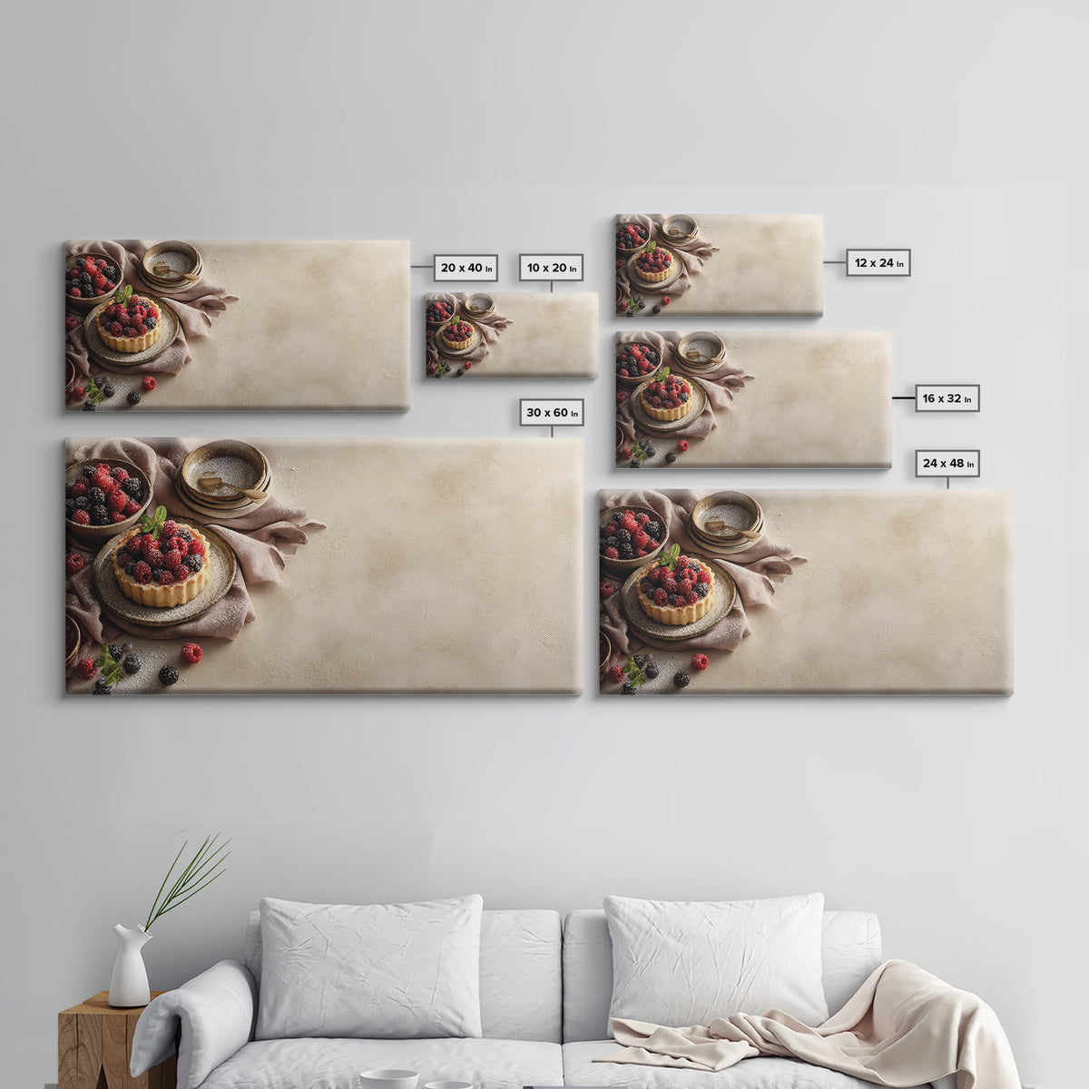Dessert Tart with Berries and Cream Framed Canvas Print, Restaurant Art, Restaurant Decor, Oil Painting, Bistro, RES-2x1-60