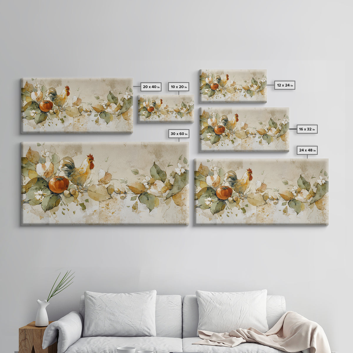 Rooster and Herbs for Farmhouse Restaurant Mood Canvas Print, Restaurant Art, Large Wall Art, Restaurant Decor, Bistro, RES-2x1-64