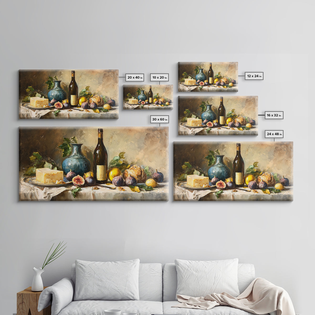 Wine Bottle and Figs Canvas Print, Restaurant Art, Living Room Decor, Restaurant Decor, Fine Art, Bistro, Gallery Decor, RES-2x1-69