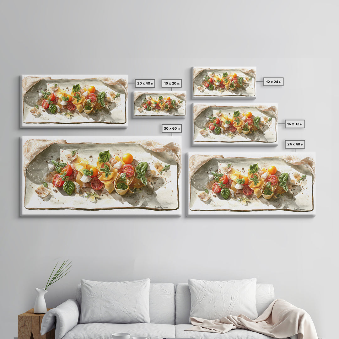 Fresh Pasta with Tomatoes and Basil Canvas Print, Restaurant Art, Large Wall Art, Restaurant Decor, Fine Art, Bistro, RES-2x1-70